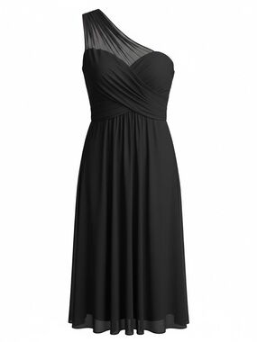 David's Bridal Black One-Shoulder Chiffon Evening Dress - Figure Flattering!